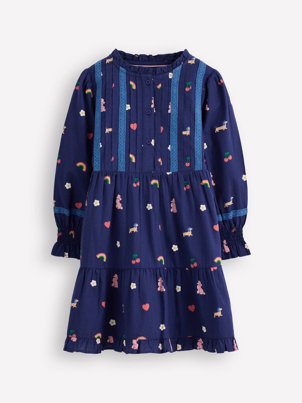 Mini Boden - Lace Detail Woven Dress - Starboard Blue Pattern